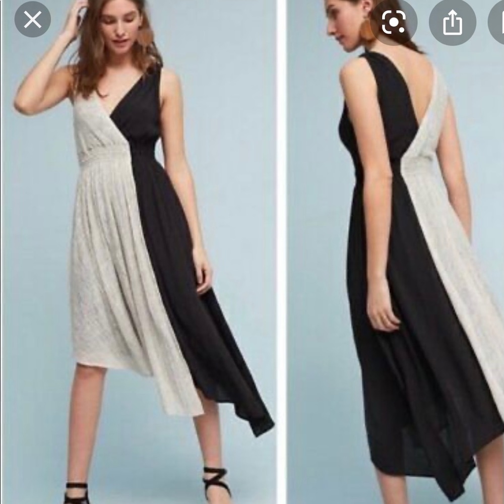 Anthropologie Black and Cream High-Low Wrap Dress